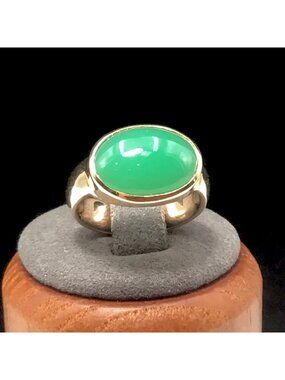 14K Rose Gold Green Chrysoprase Quartz Ring 6.1 Grams Size 4.75